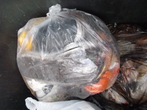 Lauras endfertige hohe Chucks lagen nun auch endlich in einem Küchenmüllbeutel - wo sie auch hingehören.