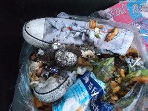 Und wieder einmal ein ekliges entwürdigendes Ende süßer Girly-Sneakers im Küchendreck.