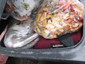 Da war sogar noch ein weiter Küchenmüllbeutel mit anderen Chucks unterm siffigen Dreck!
