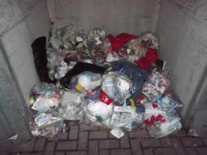 Blick in eine Müllboxbehausung.