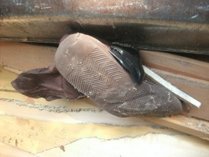 Schmutziges und brutales Ende von UGGs; ob sich die Frau eine Vorstellung macht, was mit ihren alten Lieblingen passiert?!