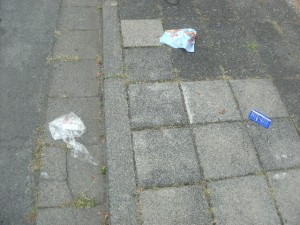 Das Ende kam schnell und unspektakulär und nur ein paar Reste kündeten noch davon, dass hier gerade die Müllabfuhr die Gelben Säcke abgefahren hat - mit den adidas-Laufschuhen. Also doch kein roter Aufkleber! Hehe!