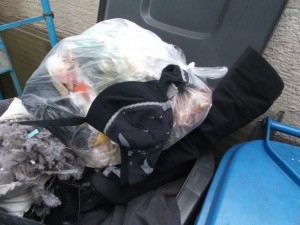 Lieblos hat sie noch schnell zwei BHs in den Küchenmüllbeutel gestopft, bevor sie zugeknotet hat.