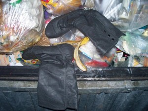 Einfach nur sanft auf den Müll gelegt. Ob die Studentin es nicht fertig gebracht hat, ihre alten Lieblinge brutal so in den Dreck zu stopfen, damit sie nicht über den Containerrand heraus hängen?!